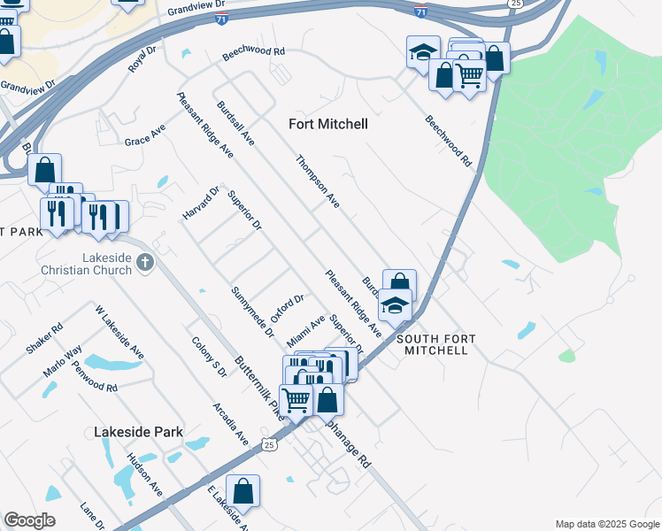 map of restaurants, bars, coffee shops, grocery stores, and more near 45 Burdsall Avenue in Fort Mitchell