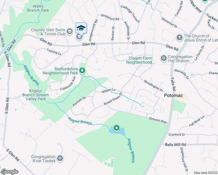 map of restaurants, bars, coffee shops, grocery stores, and more near 9805 Wilden Lane in Rockville