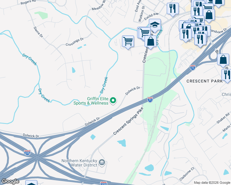 map of restaurants, bars, coffee shops, grocery stores, and more near 680 Dolwick Drive in Fort Mitchell