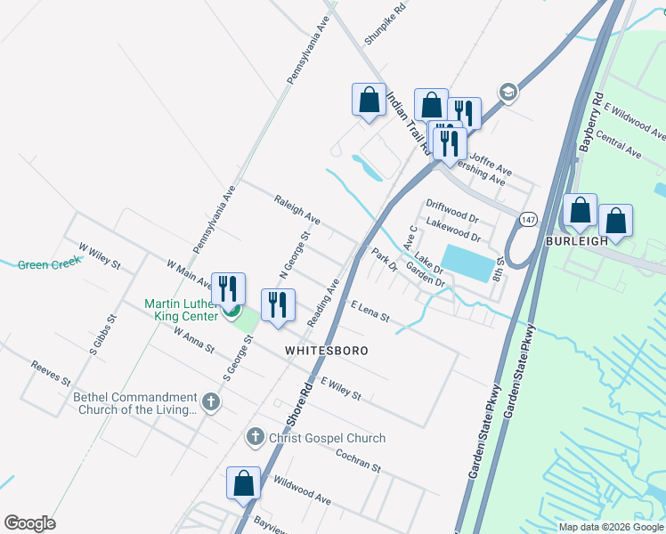 map of restaurants, bars, coffee shops, grocery stores, and more near 103 Columbia Avenue in Middle Township