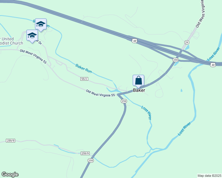 map of restaurants, bars, coffee shops, grocery stores, and more near 135 Old Baker Road in Baker