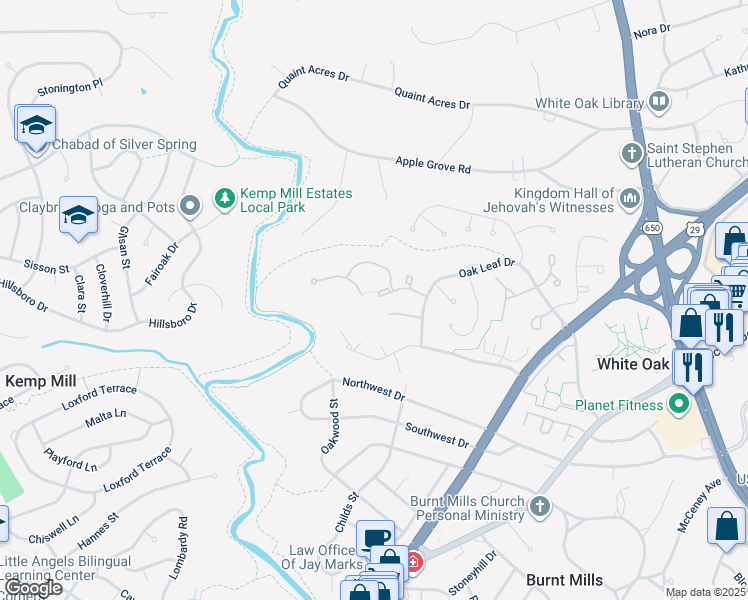 map of restaurants, bars, coffee shops, grocery stores, and more near 309 Crescendo Way in Silver Spring
