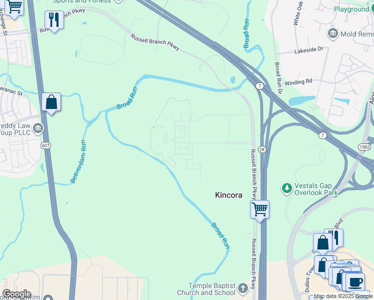 map of restaurants, bars, coffee shops, grocery stores, and more near 45107 Cappamore Terrace in Sterling