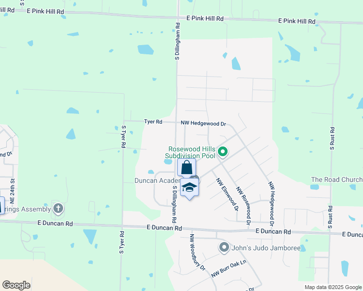 map of restaurants, bars, coffee shops, grocery stores, and more near 2104 Northwest Sycamore Lane in Grain Valley