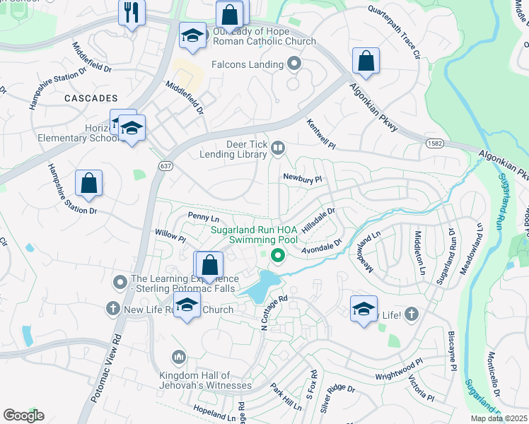 map of restaurants, bars, coffee shops, grocery stores, and more near 46867 Redfox Court in Sterling