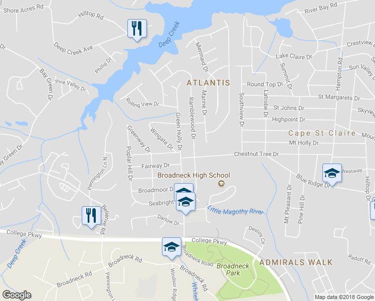 map of restaurants, bars, coffee shops, grocery stores, and more near 1215 Green Holly Dr in Annapolis