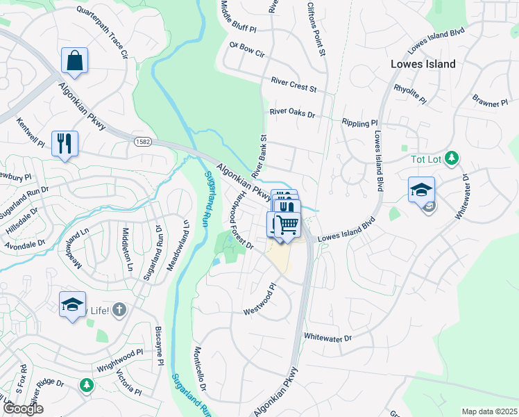 map of restaurants, bars, coffee shops, grocery stores, and more near 47379 Darkhollow Falls Terrace in Sterling