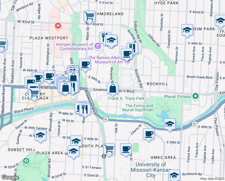 map of restaurants, bars, coffee shops, grocery stores, and more near in Kansas City