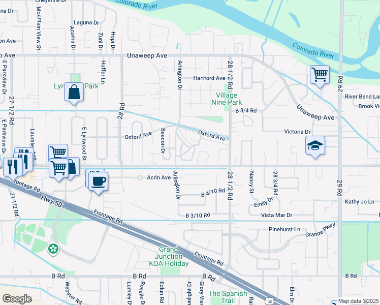 map of restaurants, bars, coffee shops, grocery stores, and more near 2829 Quincy Lane in Grand Junction
