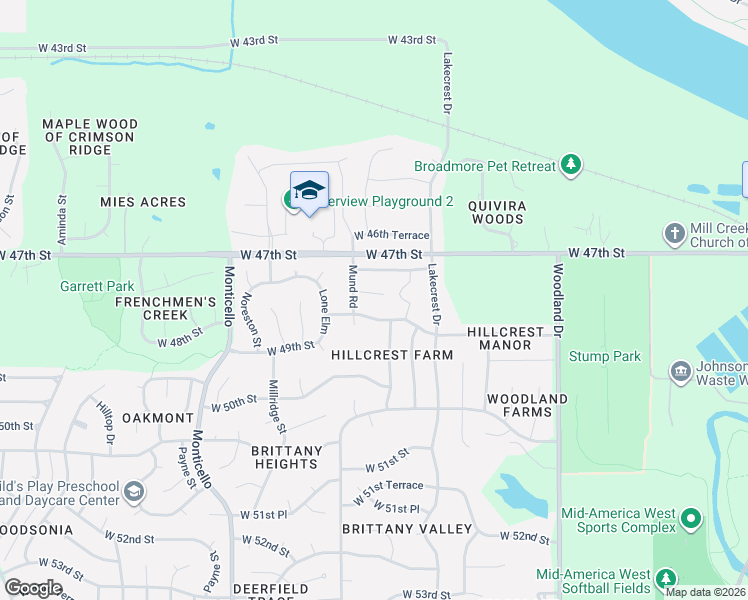 map of restaurants, bars, coffee shops, grocery stores, and more near 21411 West 47th Court in Shawnee