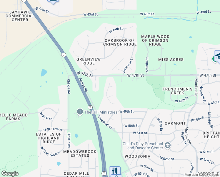 map of restaurants, bars, coffee shops, grocery stores, and more near 4720 Grove Street in Shawnee