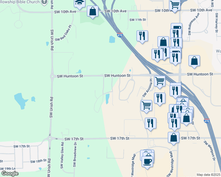 map of restaurants, bars, coffee shops, grocery stores, and more near 1329 Southwest Pin Oak Parkway in Topeka