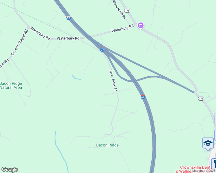 map of restaurants, bars, coffee shops, grocery stores, and more near 1156 Bacon Ridge Road in Crownsville
