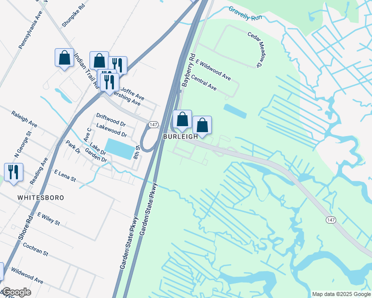 map of restaurants, bars, coffee shops, grocery stores, and more near 511 Blackburn Avenue in Cape May County