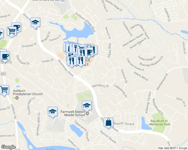 map of restaurants, bars, coffee shops, grocery stores, and more near 20754 Apollo Terrace in Ashburn