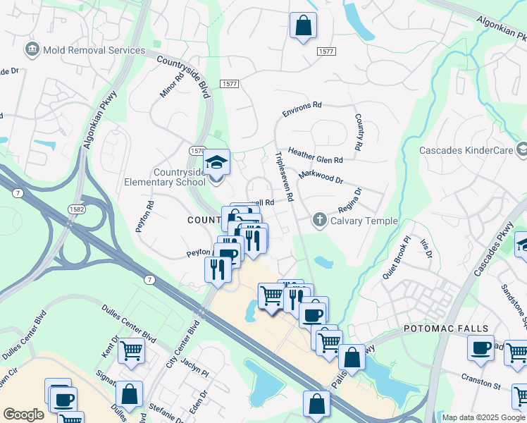 map of restaurants, bars, coffee shops, grocery stores, and more near 20 Redlin Court in Sterling