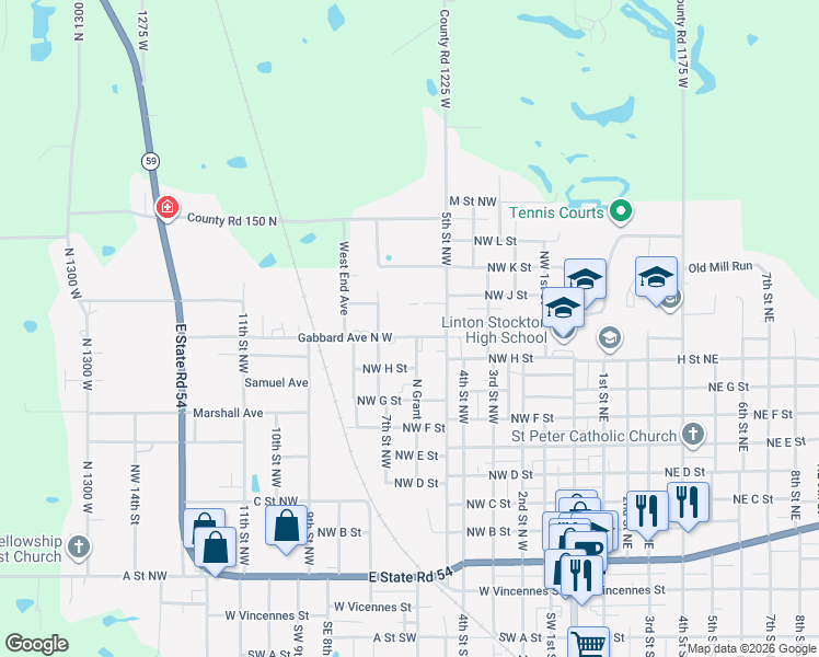 map of restaurants, bars, coffee shops, grocery stores, and more near 613 Glenburn Road in Linton