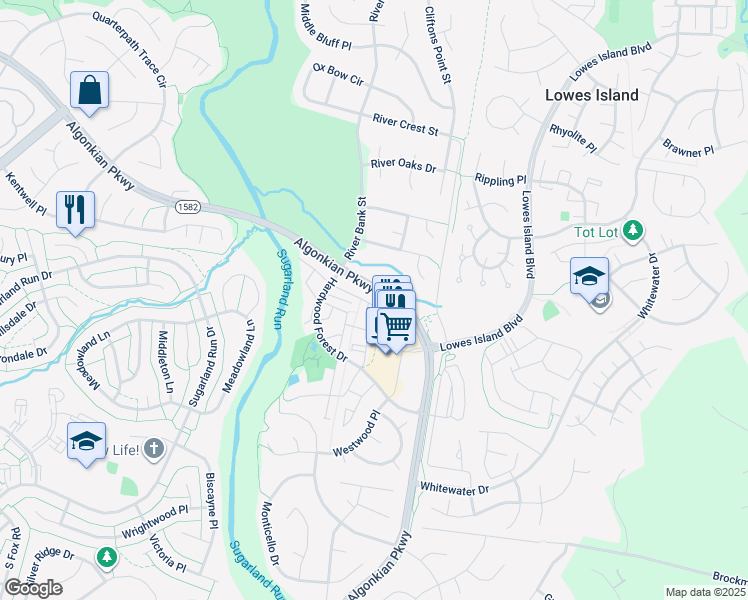 map of restaurants, bars, coffee shops, grocery stores, and more near 47392 Darkhollow Falls Terrace in Sterling