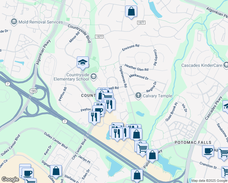map of restaurants, bars, coffee shops, grocery stores, and more near 20 Redlin Court in Sterling