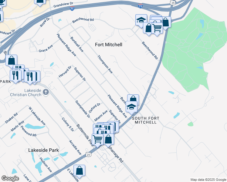 map of restaurants, bars, coffee shops, grocery stores, and more near 45 Burdsall Avenue in Fort Mitchell
