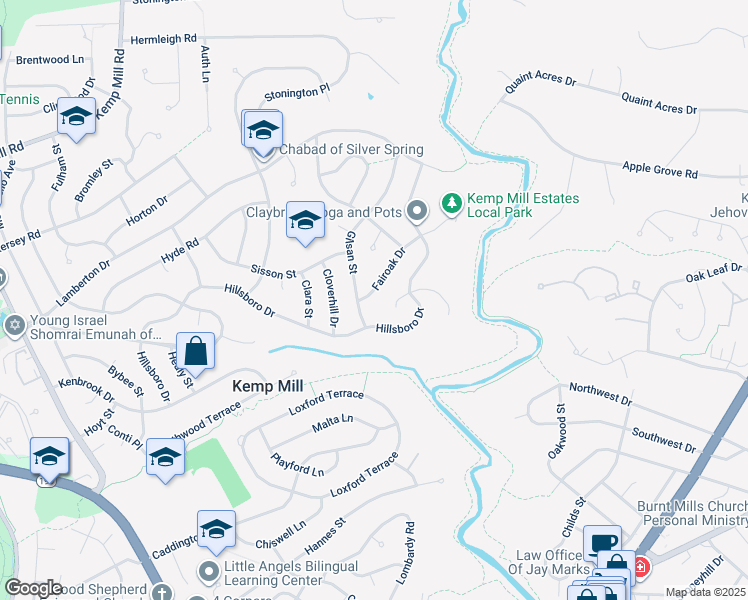 map of restaurants, bars, coffee shops, grocery stores, and more near 11403 Fairoak Drive in Silver Spring