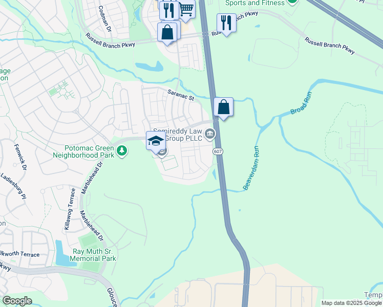 map of restaurants, bars, coffee shops, grocery stores, and more near 44713 Plympton Square in Ashburn
