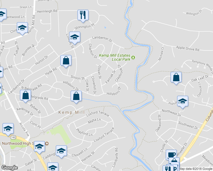 map of restaurants, bars, coffee shops, grocery stores, and more near 11403 Fairoak Drive in Silver Spring