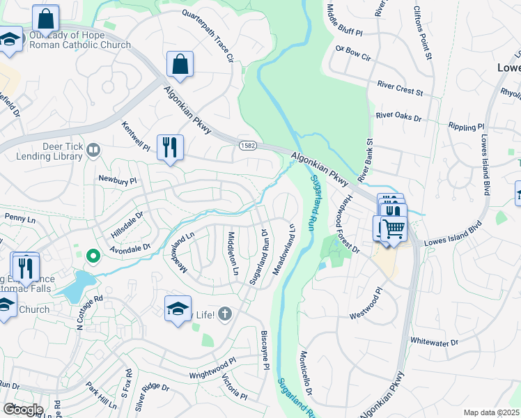 map of restaurants, bars, coffee shops, grocery stores, and more near 450 Sugarland Run Drive in Sterling