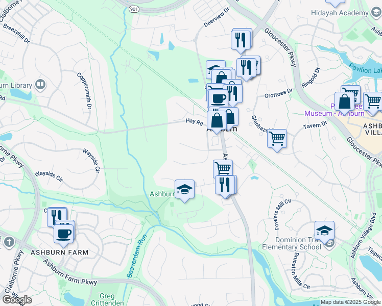 map of restaurants, bars, coffee shops, grocery stores, and more near 43663 Glen Castle Court in Ashburn