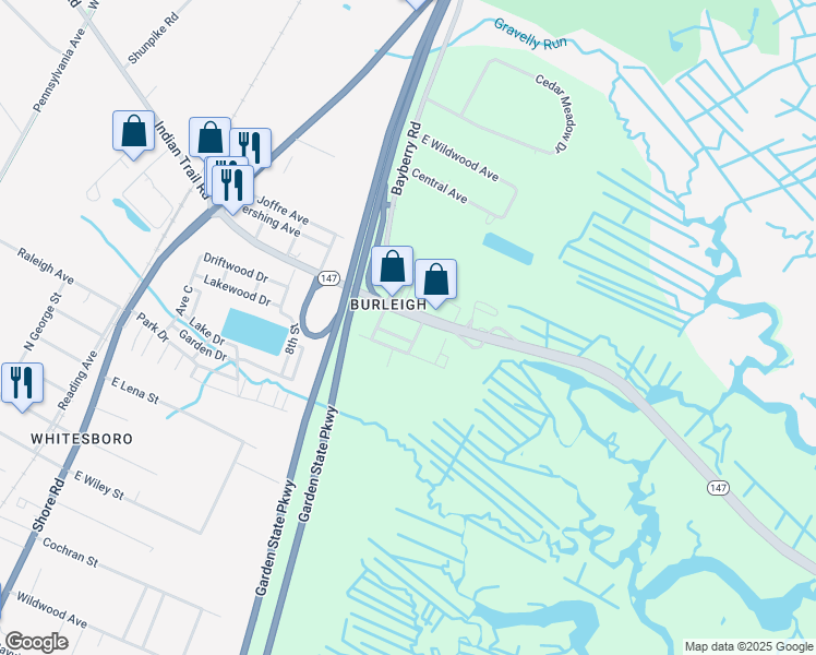 map of restaurants, bars, coffee shops, grocery stores, and more near 511 Blackburn Avenue in Cape May County
