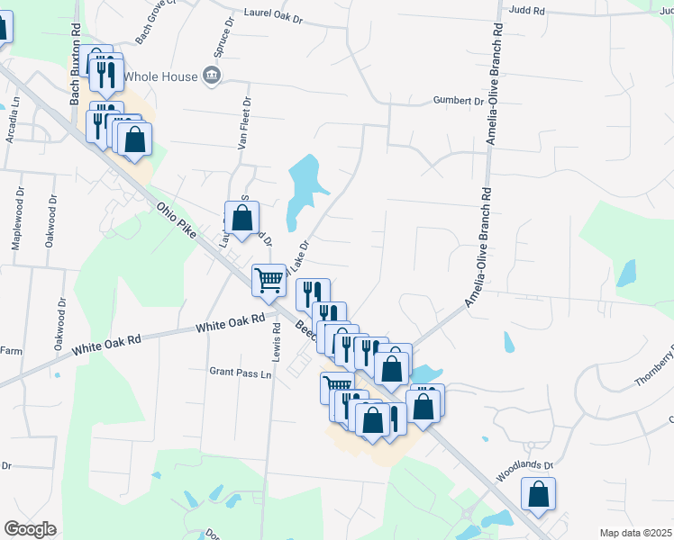 map of restaurants, bars, coffee shops, grocery stores, and more near 1343 Sprucewood Court in Amelia