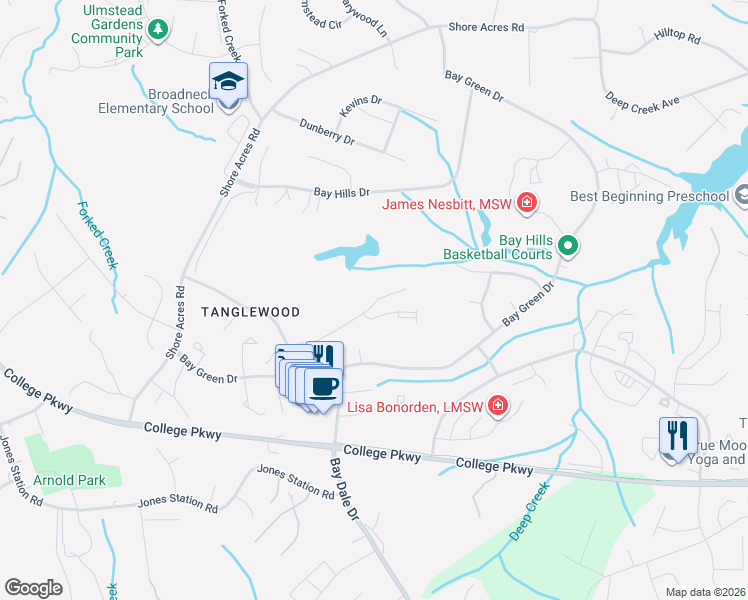 map of restaurants, bars, coffee shops, grocery stores, and more near 602 Andrew Hill Road in Arnold