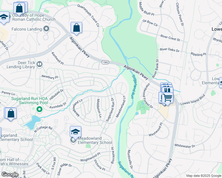 map of restaurants, bars, coffee shops, grocery stores, and more near 450 Sugarland Run Drive in Sterling