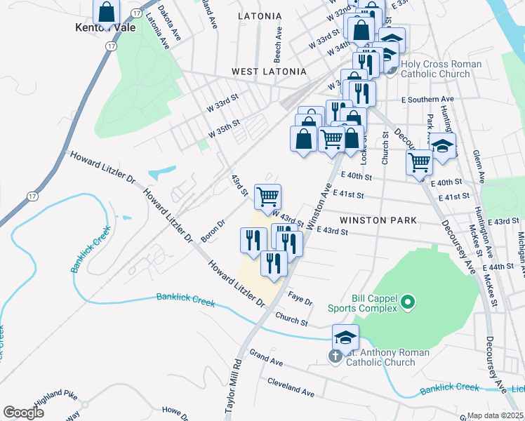 map of restaurants, bars, coffee shops, grocery stores, and more near 4300 Boron Avenue in Covington