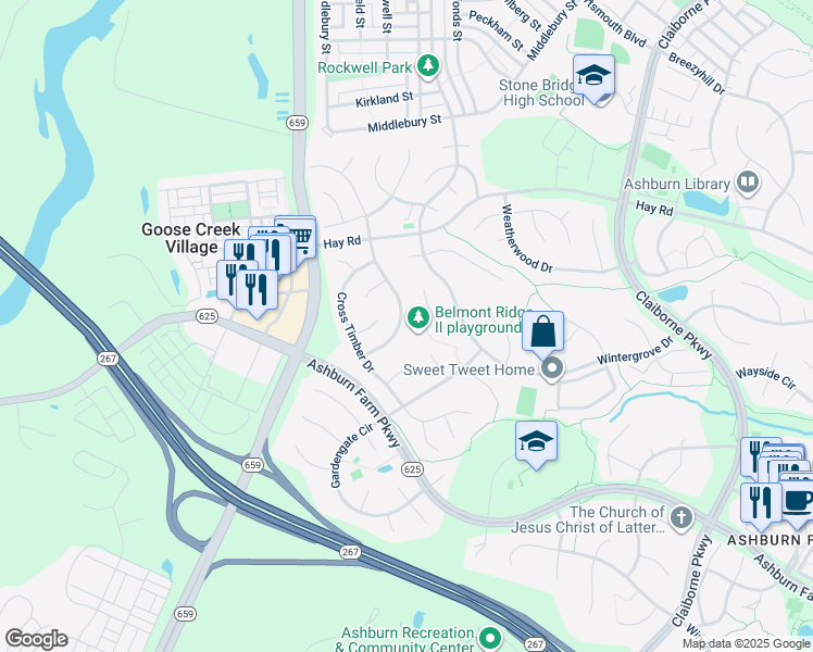 map of restaurants, bars, coffee shops, grocery stores, and more near 20726 Citation Drive in Ashburn