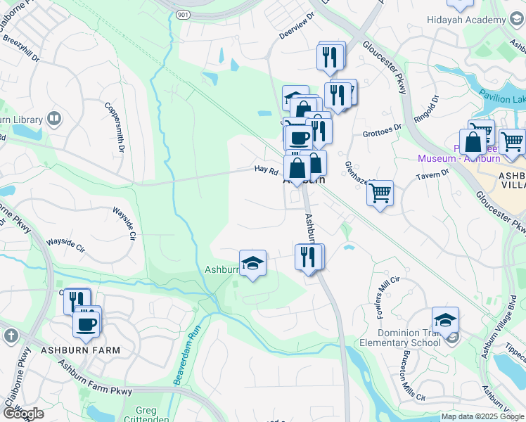 map of restaurants, bars, coffee shops, grocery stores, and more near 43663 Glen Castle Court in Ashburn
