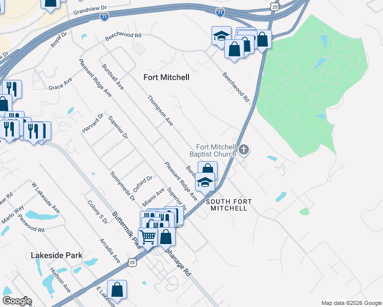 map of restaurants, bars, coffee shops, grocery stores, and more near 35 Thompson Avenue in Fort Mitchell