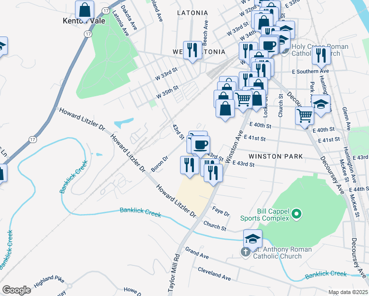 map of restaurants, bars, coffee shops, grocery stores, and more near 4300 Boron Drive in Covington
