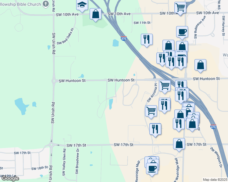 map of restaurants, bars, coffee shops, grocery stores, and more near 1323 Southwest Pin Oak Parkway in Topeka