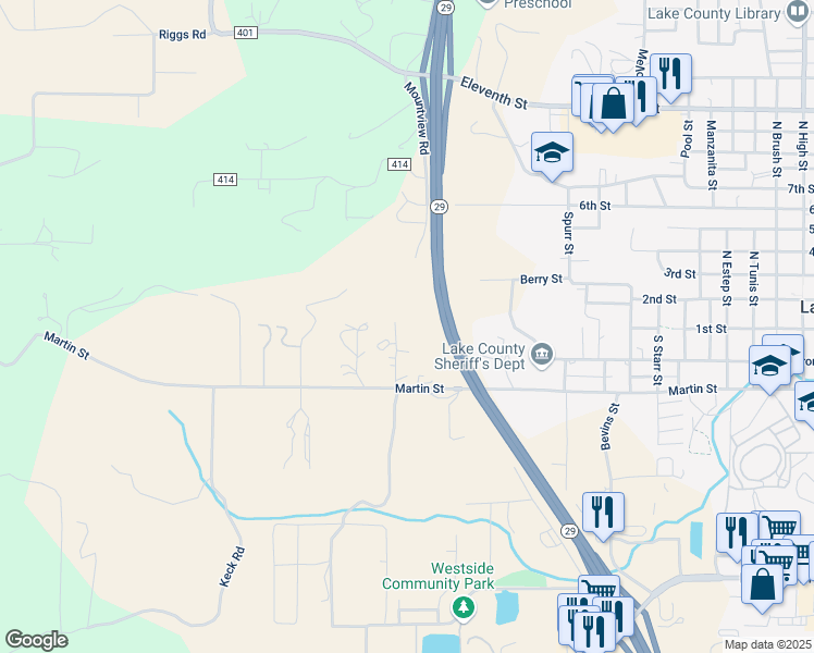 map of restaurants, bars, coffee shops, grocery stores, and more near 60 Shirley Court in Lakeport