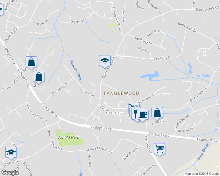map of restaurants, bars, coffee shops, grocery stores, and more near 407 Golf Course Drive in Arnold