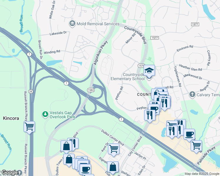 map of restaurants, bars, coffee shops, grocery stores, and more near 20680 Sutherlin Pl in Sterling