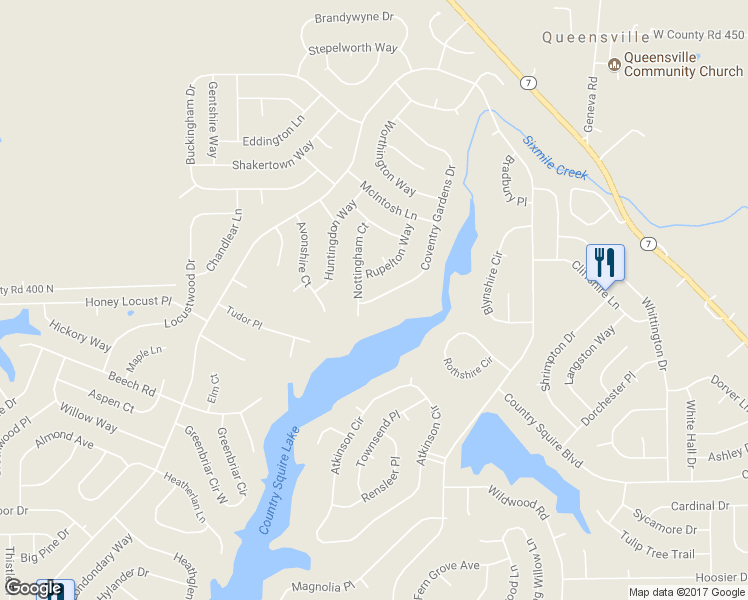 map of restaurants, bars, coffee shops, grocery stores, and more near 2810 Coventry Gardens Drive in North Vernon