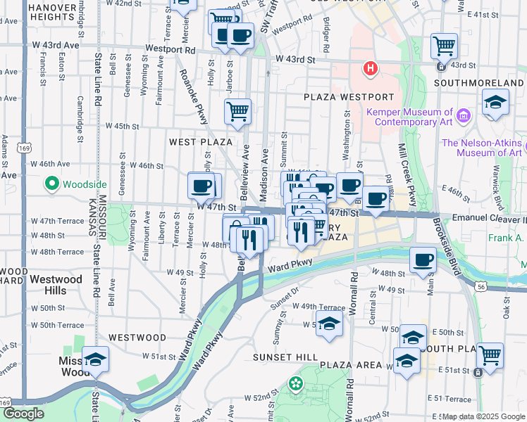 map of restaurants, bars, coffee shops, grocery stores, and more near in Kansas City