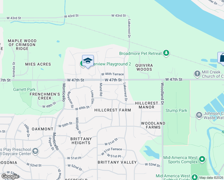 map of restaurants, bars, coffee shops, grocery stores, and more near 21411 West 47th Court in Shawnee