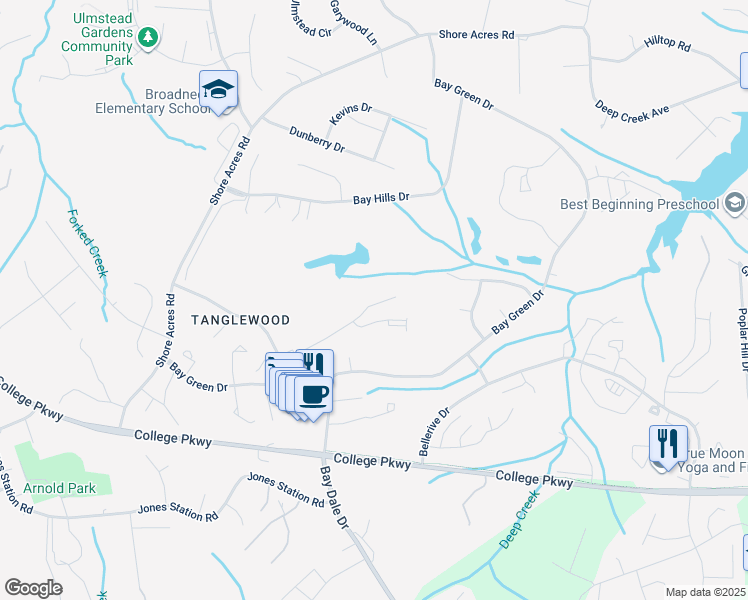 map of restaurants, bars, coffee shops, grocery stores, and more near 618 Andrew Hill Road in Arnold