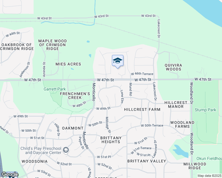 map of restaurants, bars, coffee shops, grocery stores, and more near 21617 West 47th Terrace in Shawnee