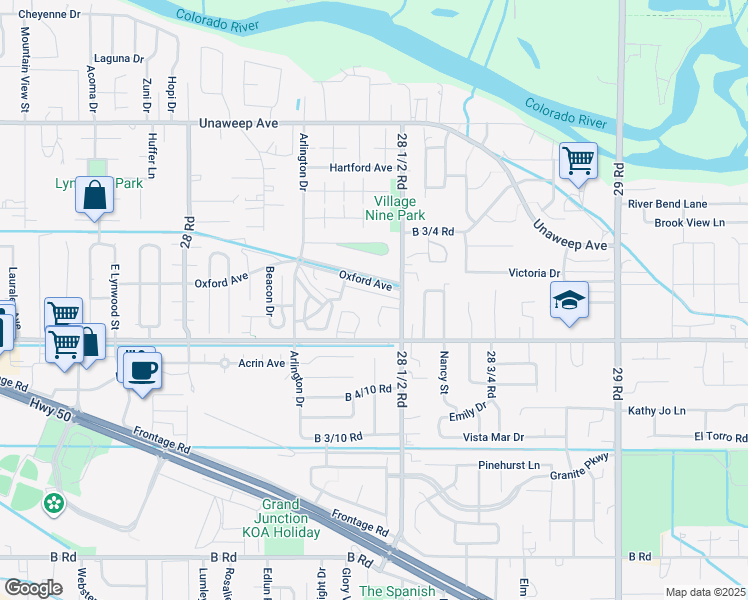 map of restaurants, bars, coffee shops, grocery stores, and more near 2840 B 1/2 Road in Grand Junction