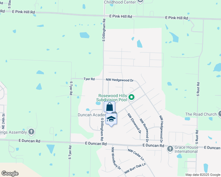 map of restaurants, bars, coffee shops, grocery stores, and more near 2104 Northwest Sycamore Lane in Grain Valley