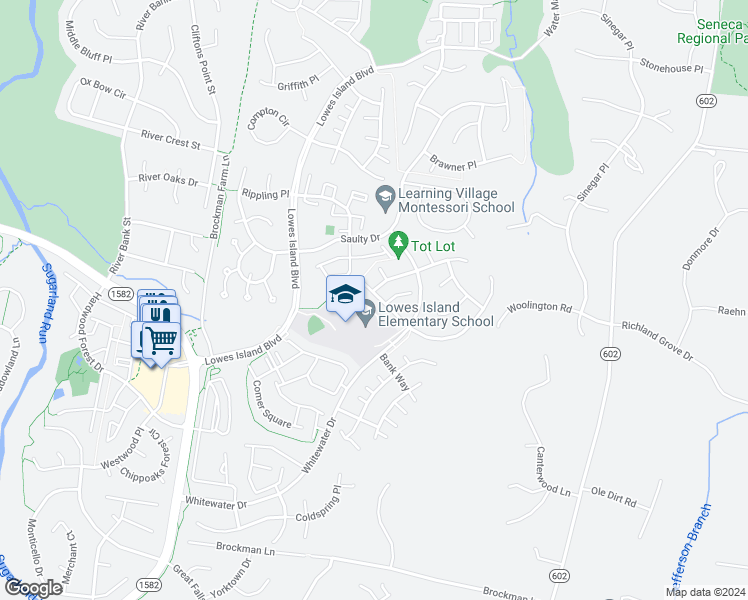 map of restaurants, bars, coffee shops, grocery stores, and more near 20689 Riptide Square in Sterling
